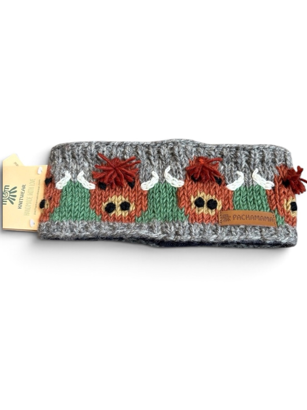Pachamama Highland Cow Wool Headband Ear Warmer Handmade NWT
